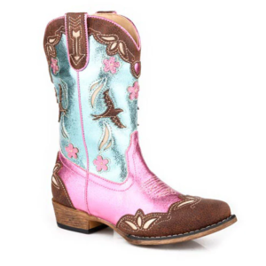 Roper Girl's Boots Kid's 'Birdie' Pink/Teal/Tan 09-018-1566-3646