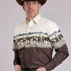 Roper Men's Shirt 'Vintage Collection' Country Trails Print Brown 03-001-0421-0700 BR