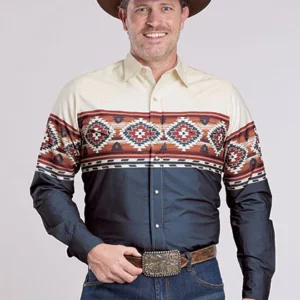 Roper Men's Shirt 'Vintage Collection' Aztec Print Blue 03-001-0431-0702 BU