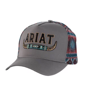Ariat Trucker Cap 'Long Horn' Snap Back Grey AC2218