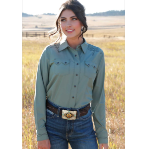 Cruel Girl Women's Western Shirt Boot Stitched Snap Button Sage CTW7501002 GRN