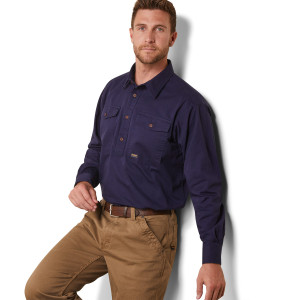 Ariat Men's Rebar Work Shirt Half Button Long Sleeve Navy 10042860