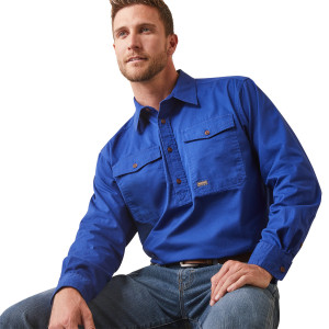 Ariat Men's Rebar Work Shirt Half Button Long Sleeve Cobalt 10042861