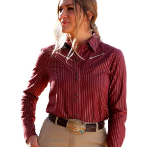 Cruel Girl Women's Western Shirt Snap Button Burgundy Stripe CTW7466012 BUR