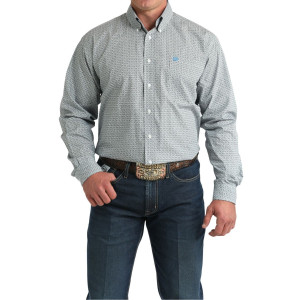 Cinch Men's Shirt 'Classic Fit' Geometric Print White MTW1105999 WHT