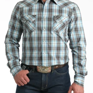 Cinch Men's Shirt Modern Fit Snap Button Plaid Blue/Brown MTW1301089 MUL
