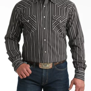 Cinch Men's Shirt Modern Fit Snap Button Stripe Print Brown MTW1303097 BRN