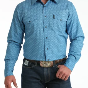 Cinch Men's Shirt Modern Fit Snap Button Print Blue MTW1303098 BLU
