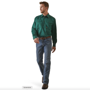 Ariat Men's 'Rebar' Workshirt Half Button Dark Green 10042858