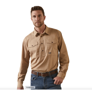 Ariat Men's 'Rebar' Workshirt Half Button Khaki 10042857