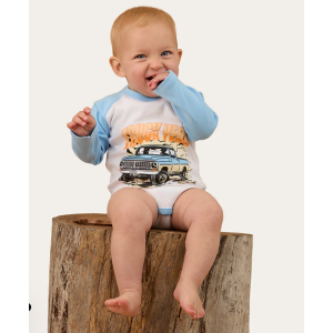 Ringers Western Babies Romper 'Trucker Kid' Long Sleeve White/Blue 525011RW-WHT/BLU