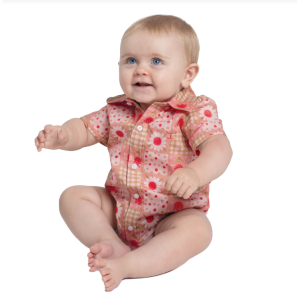 Just Country Infants Jumpsuit 'Frankie' Short Sleeve Full Button Peach Daisies IWSS2624