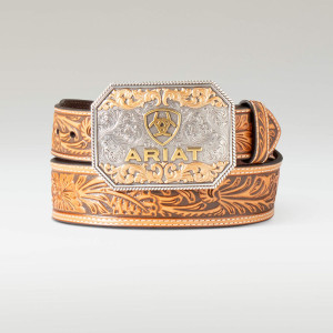 Ariat Men's Belt Floral Embossed Tapered Tan A1042208