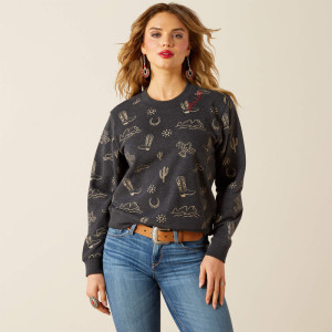 Ariat Women's Sweatshirt Crew 'Essential' Western Print Black Heather 10062737