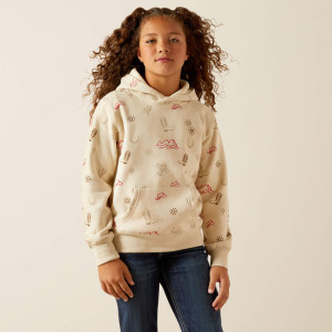 Ariat Girl's Hoodie 'Western Stamps' Layla Print Cream 10062845