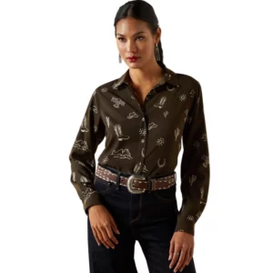 Ariat Women's Shirt 'Homestyle' Long Sleeve Layla Print Brown 10062904