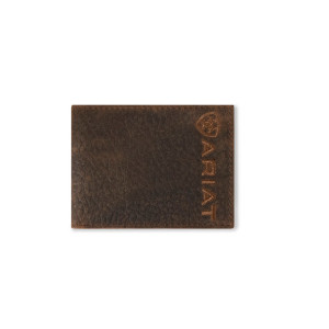 Ariat Men's Wallet Bi Fold Rodeo Bullhide Ariat Emblem Brown A3554502