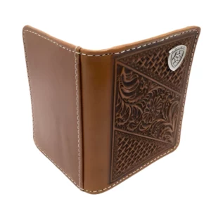 Ariat Men's Wallet Bi Fold Basket Weave Floral Shield Tan A3564208