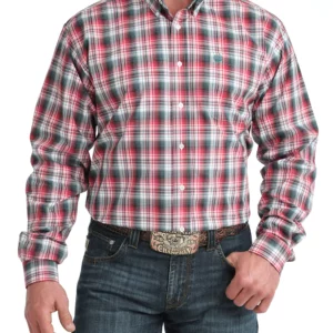Cinch Men's Shirt 'Classic Fit' Plaid Red/Grey/White MTW1106047 MUL