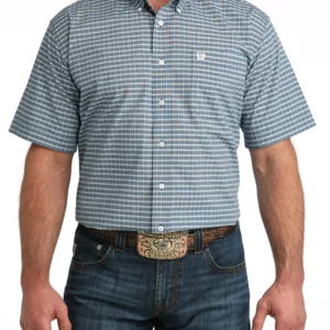 Cinch Men's Shirt 'Classic Fit' Short Sleeve Plaid Blue MTW1111503 BLU