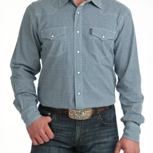 Cinch Men's Shirt Modern Fit Snap Button Print Blue MTW1303102 BLU