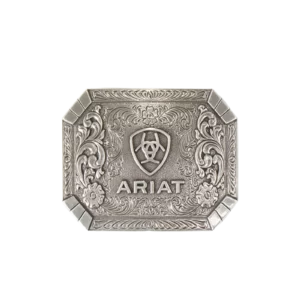 Ariat Men's Belt Buckle Rectangle Floral Ariat Symbol Silver A37018