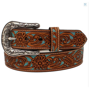 Ariat Women's Belt Turquoise Floral Underlay 1-1/2" Tan A1534108