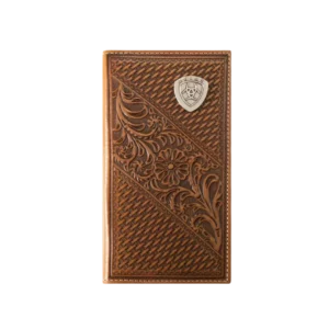 Ariat Men's Wallet 'Rodeo' Basket Weave Floral Shield Tan A3564008