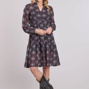 Roper Women's Dress 'Studio West Collection' Long Sleeve Print Black