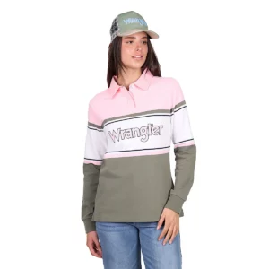 Wrangler Women's Rugby Top 'Luella' Green/Pink X6W2577543