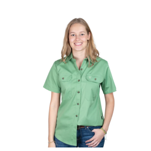 Just Country Women's Work Shirt 'Maggie' Short Sleeve Full Button Jade 50504JAD