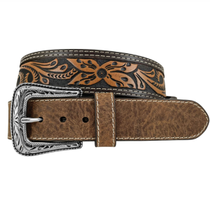 Roper Men's Belt Tapered Genuine Leather Floral Hand Tooled Tan 8692500