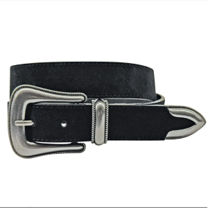 Roper Women's Belt Three Piece Buckle Set 1 1/4" Genuine Suede Leather Black 9668310K