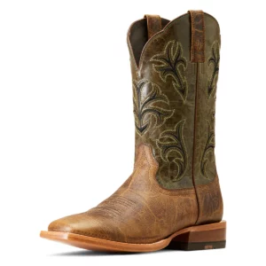 Ariat Men's Boots 'Cowboss' Square Toe Crinkled Brown/Prairie Green 10046854 CLEARANCE !!