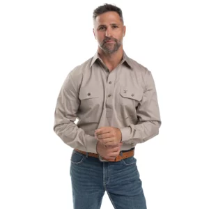 Just Country Men's Work Shirt 'Cameron' 100% Cotton 1/2 Button Long Sleeve Sand 10101SAN