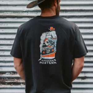 Ringers Western Men's T Shirt 'Bottoms Up' Loose Fit Washed Black 125037RW-WBLK