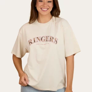 Ringers Western Women's T-Shirt 'Varsity' Oversized Off White/Cow Print 223162RW-OWH/CWP