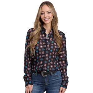 Roper Women's Shirt Studio West Collection Long Sleeve Black Print 03-050-0590-3031 BL