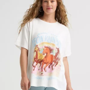 Wrangler Women's T Shirt 'Lianey Wilsom Neon Rainbow' Short Sleeve White 112382813