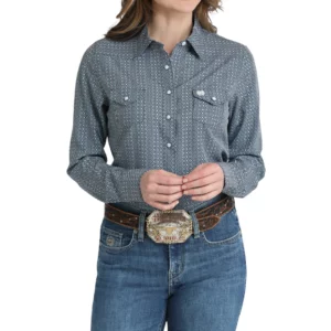 Cinch Women's Shirt 'Arenaflex' Button Up Print Blue MSW9206006 LTB