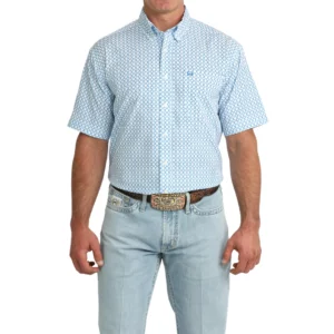 Cinch Men's Shirt ArenaFlex Short Sleeve Geometric Print Blue MTW17041670 BLU