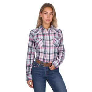 Pure Western Women's Shirt 'Nicola' Long Sleeve Pink/Turquoise P6W2127200