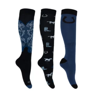 Pure Western Socks Riding 3Pack Blues Turquoise/Rust