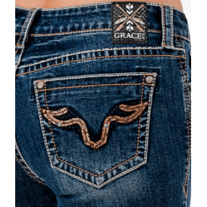 Grace in LA Women's Jeans 'Simple Wing' Easy Fit Mid Rise Boot Cut 36L EB61995