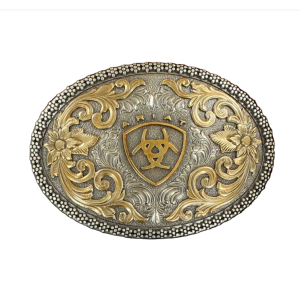 Ariat Men's Belt Buckle Oval Berry Edge Floral Filigree Aged Silver/Aged Gold A37005