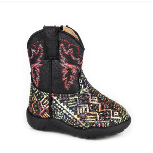 Roper Girl's Boots Infant Cowbaby 'Glitter Aztec II' Black Glitter/Black 09-016-1903-3775