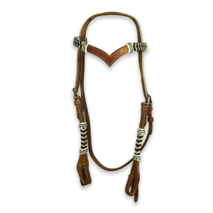 Ezy Ride Bridle V Brow Black and White Lacing NE-155