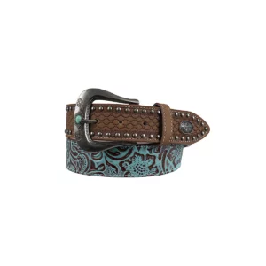 Pure Western Women's Belt 'Brielle' Tan/Turquoise P6W2932BLT