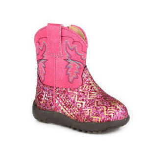 Roper Girl's Boots Infant Cowbaby 'Glitter Aztec II' Fuschia Glitter/Fuschia 09-016-1903-3774