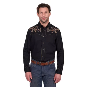 Wrangler Men's Shirt 'Luke' Embroidered Long Sleeve Black X6W1111494